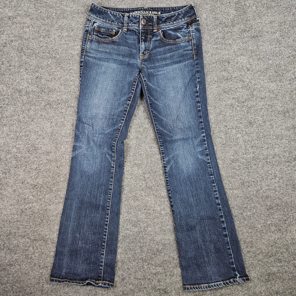 American Eagle Kick Boot Jeans Women's 8 Stretch Dark Wash Low Rise Denim READ